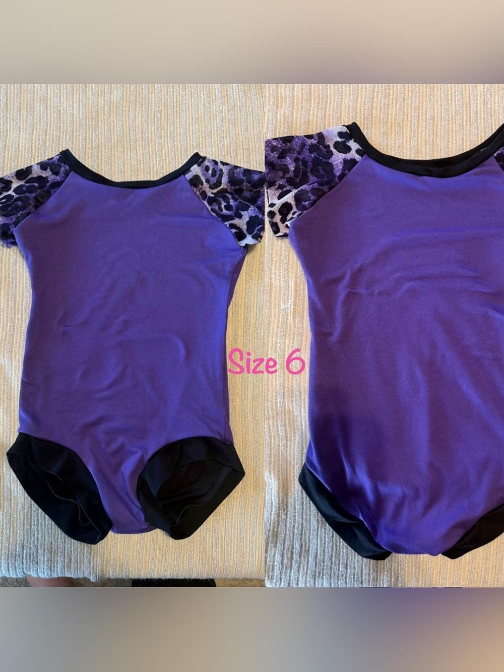 BusyBod Leos Wild IndiGo Purple Leotard with Leopard Cap Sleeves